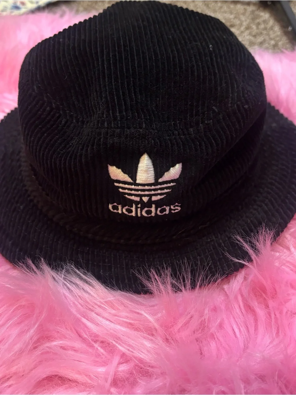 Adidas Originals Black Corduroy Bucket Hat Trefoil Logo Streetwear Unisex OS